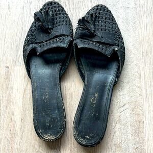 Oscar de la Renta Spanish Mules in black cork.